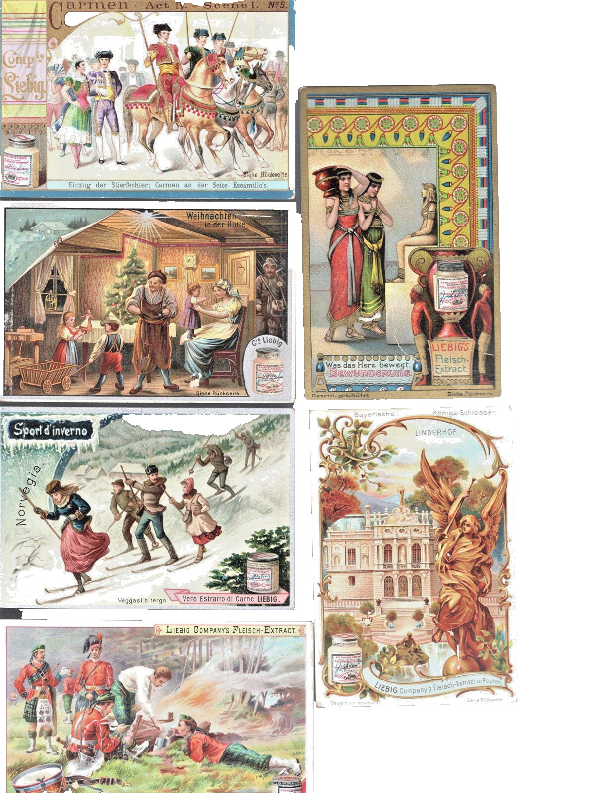 c1890’s Six German Advertising Trade Cards Liebig Co. Fleisch Extract Group B