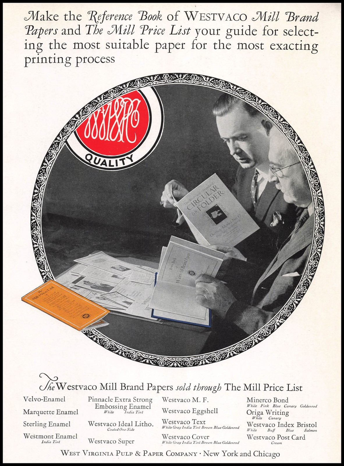 1923 West Virginia Pulp & Paper New York Mill Brand Papers & Price List Print Ad