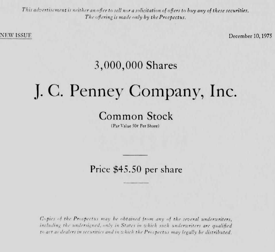 Vintage 1975 JC Penney Stock Certificate Wall Street Finance Magazine Print Ad