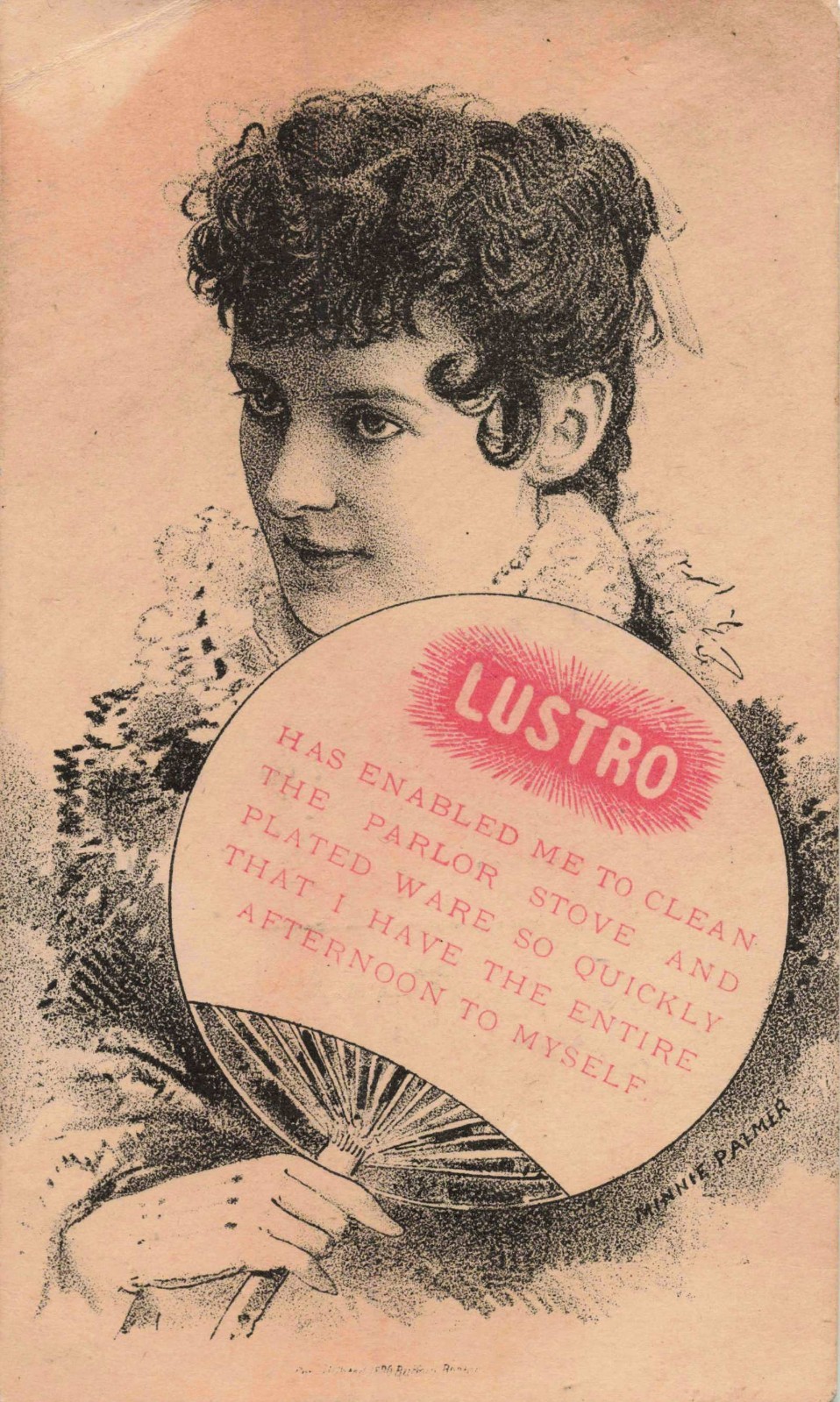 Minnie Palmer Lustro Cleaner Victorian Trade Card Felix Marston & Blair Chicago