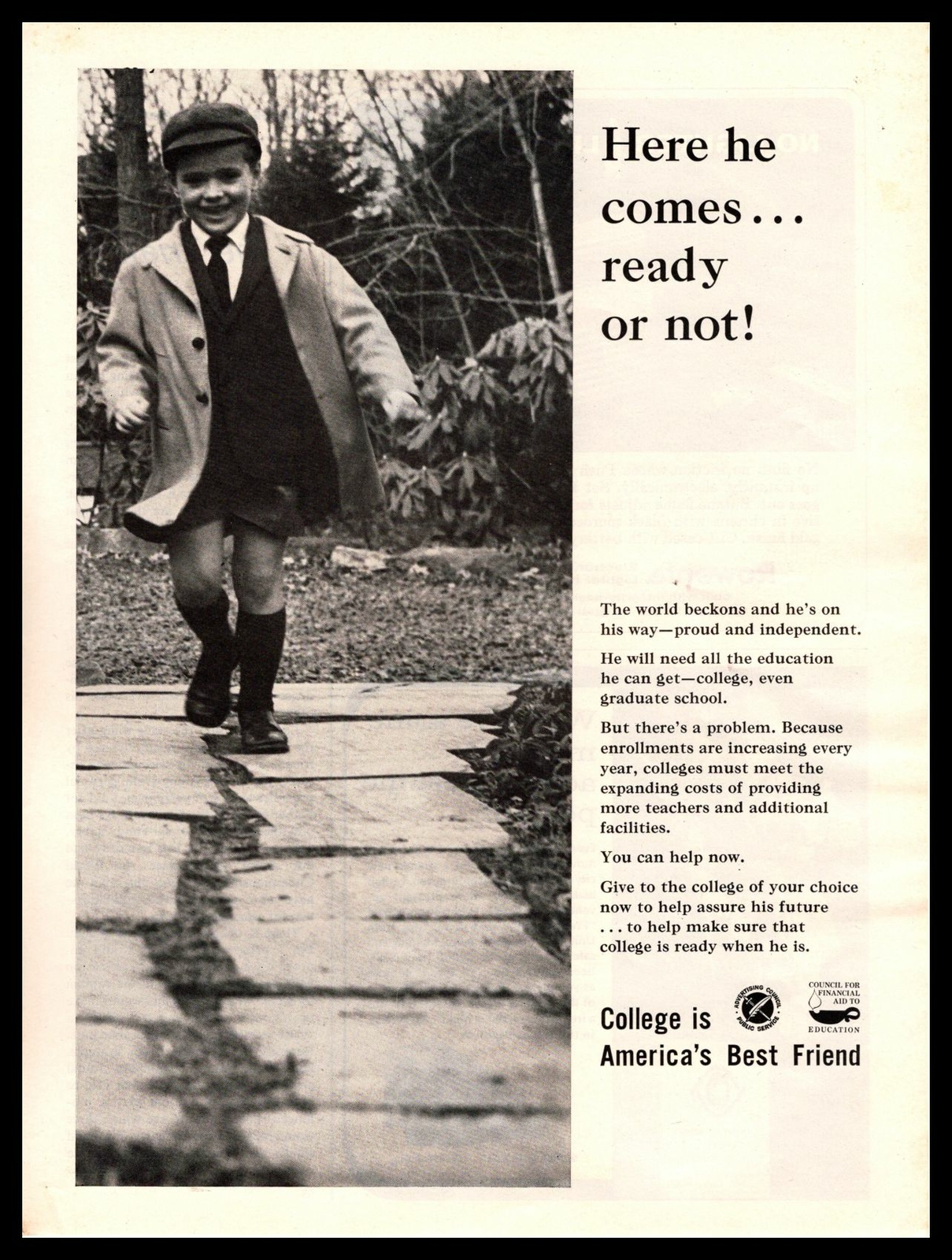 1965 Council For Financial Aid To Education “Ready Or Not” College Print Ad