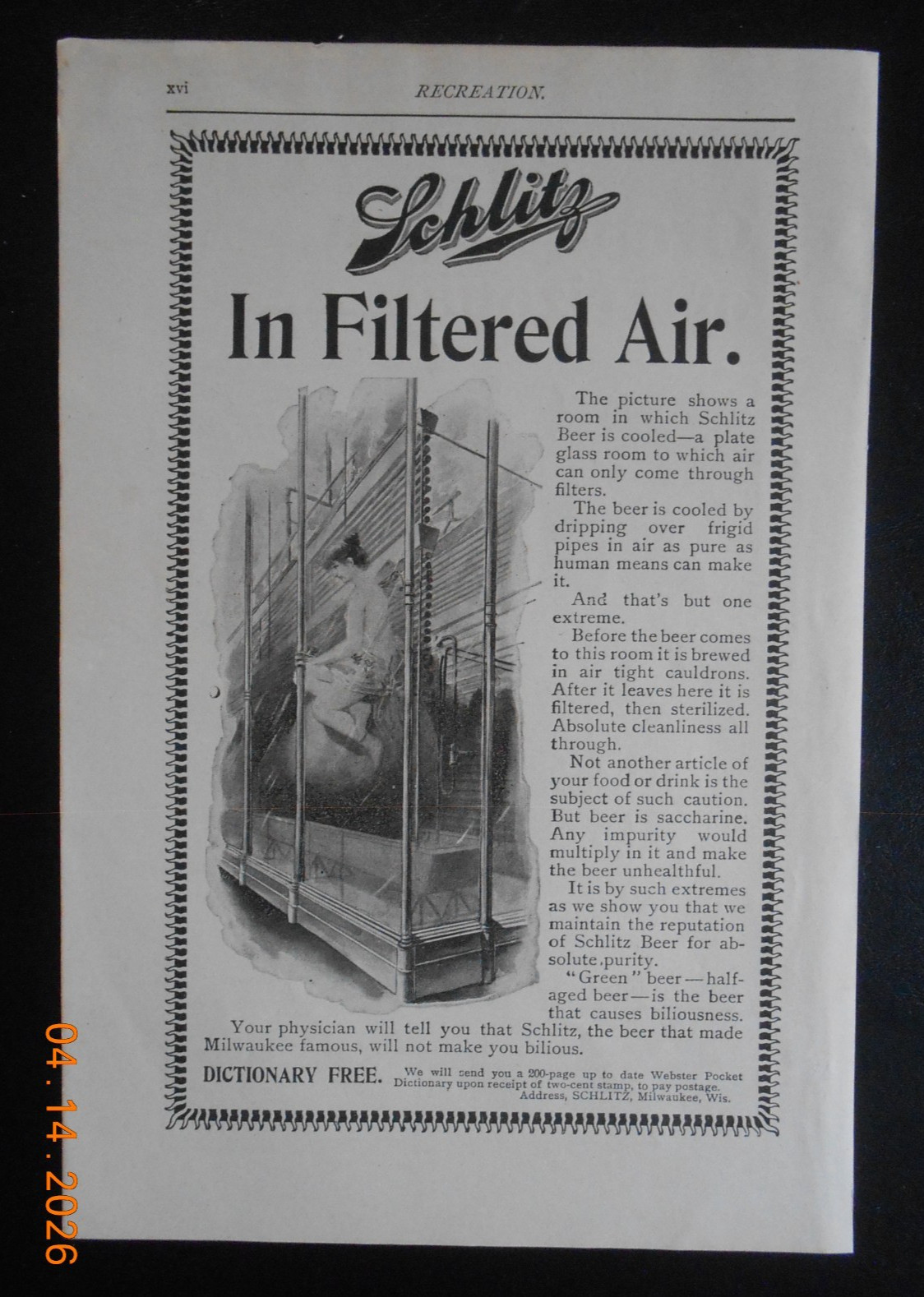 1899 Schlitz Brewery Beer Hops Girl dunked in cooling system AD Grand Canyon AZ