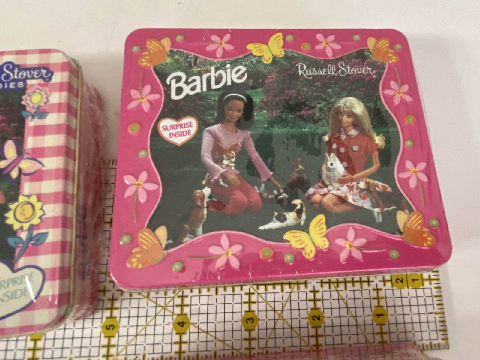 Vintage 1997 Mattel Barbie Russell Stover Candy Tin Stickers. New Sealed