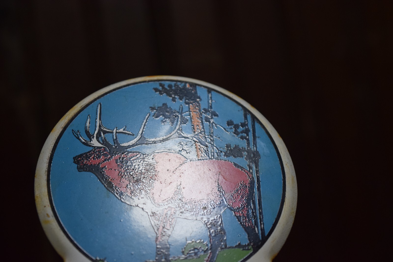 1950s ROCKY MOUNTAIN NATIONAL PARK STAMPED PAINTED METAL TOPPER SIGN ELK MOOSE
