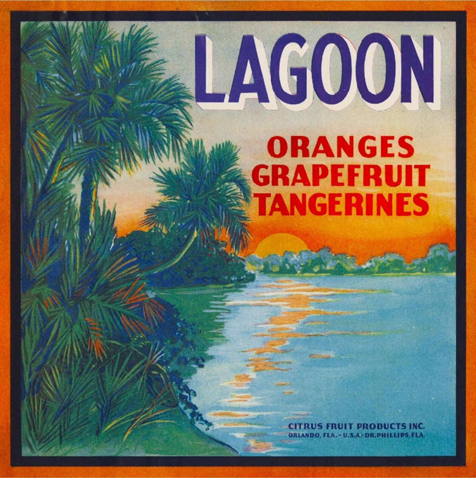 Lagoon Brand Orlando Florida Oranges Citrus Fruit Retro Crate Label Art Print