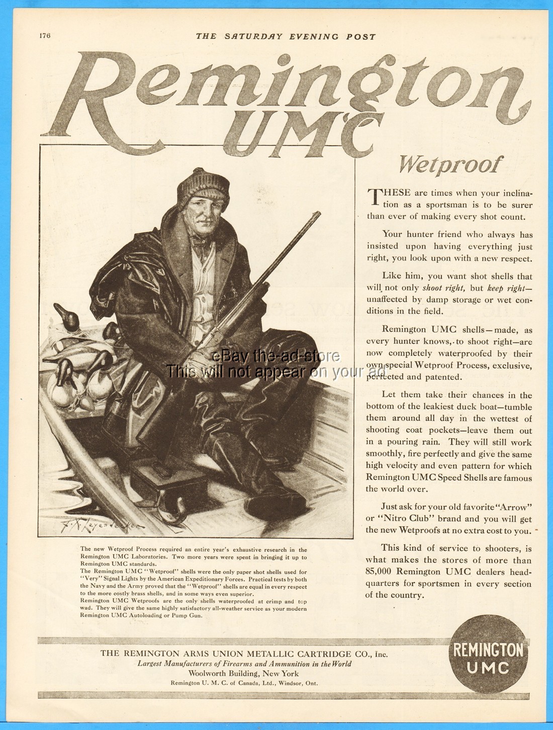 1919 Remington Arms UMC Print Ad F X Leyendecker Duck Hunter Art Shotgun Shells