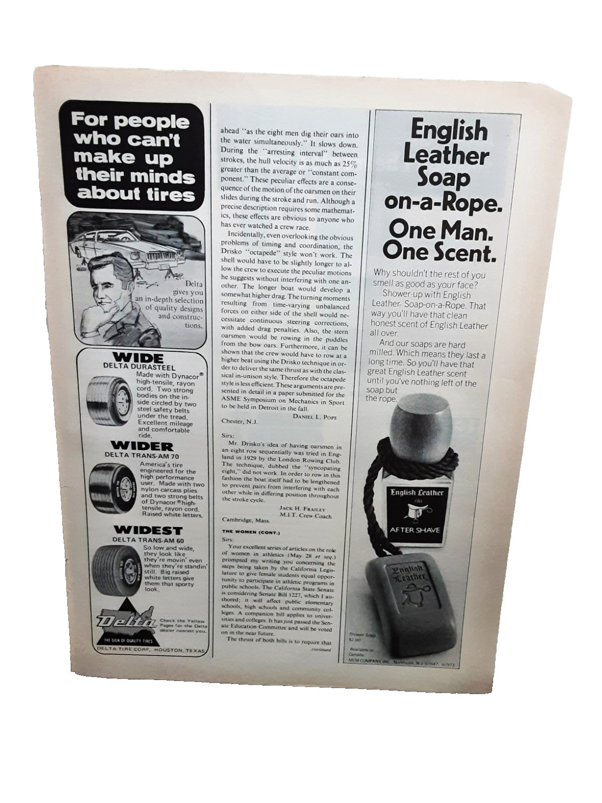 Vintage 1973 Ad Delta Tires – English Leather Soap on a Rope One Man Scent