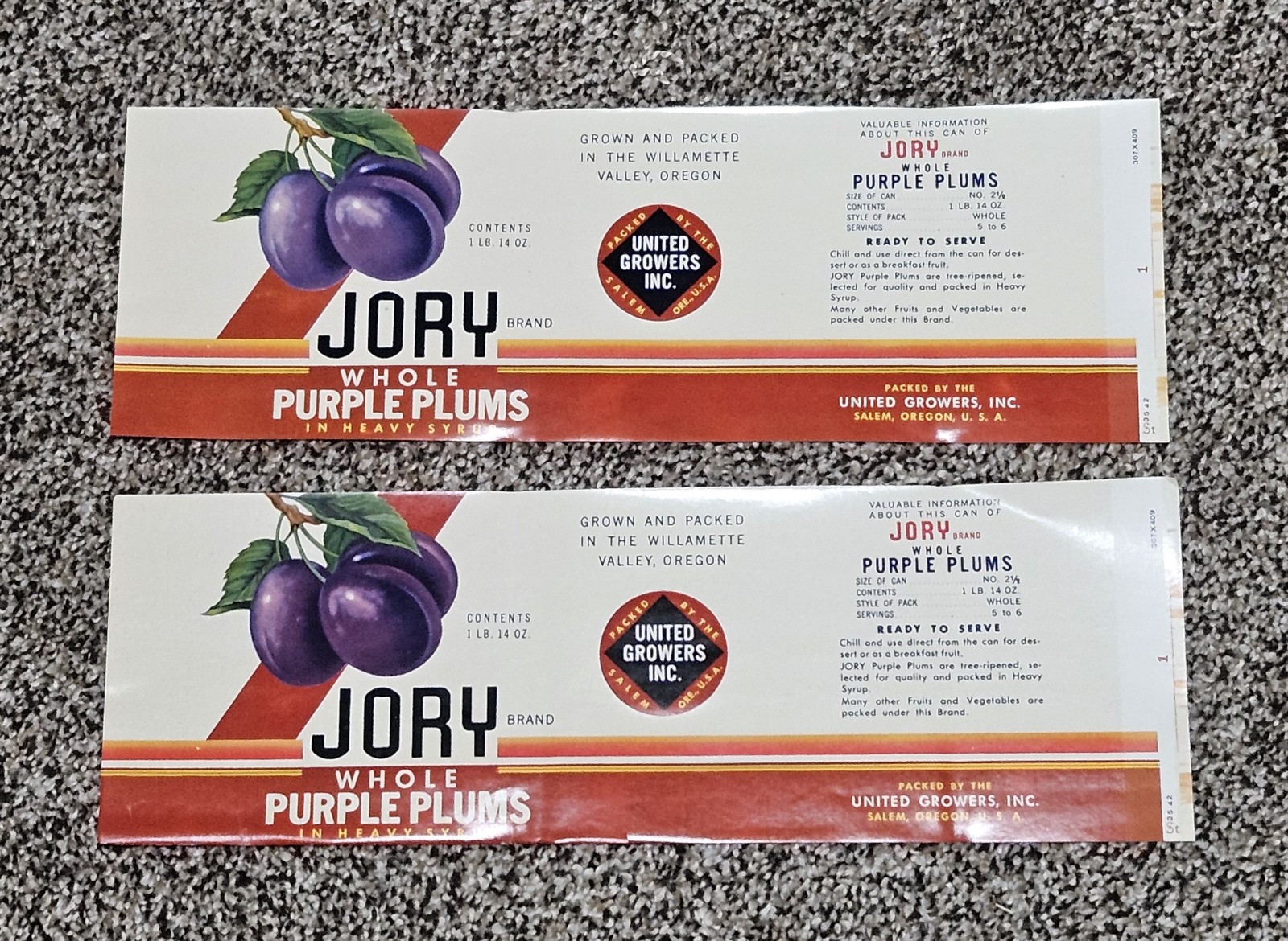 (10) Vintage Fruit Can Label – JORY Whole Purple Plums, Salem Oregon