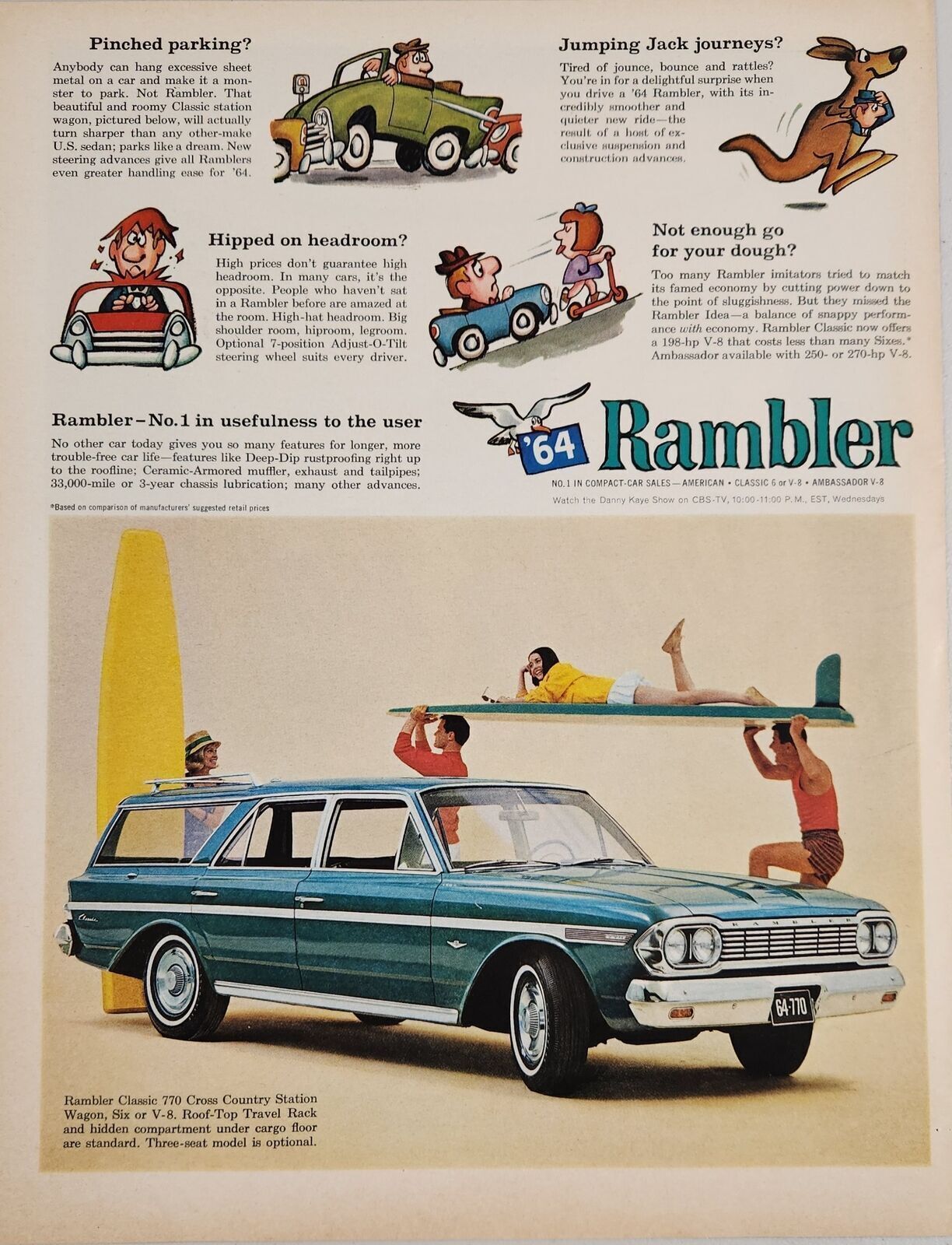 1964 Print Ad ’64 Rambler Classic 770 cross Country Station Wagons No. 1 Compact