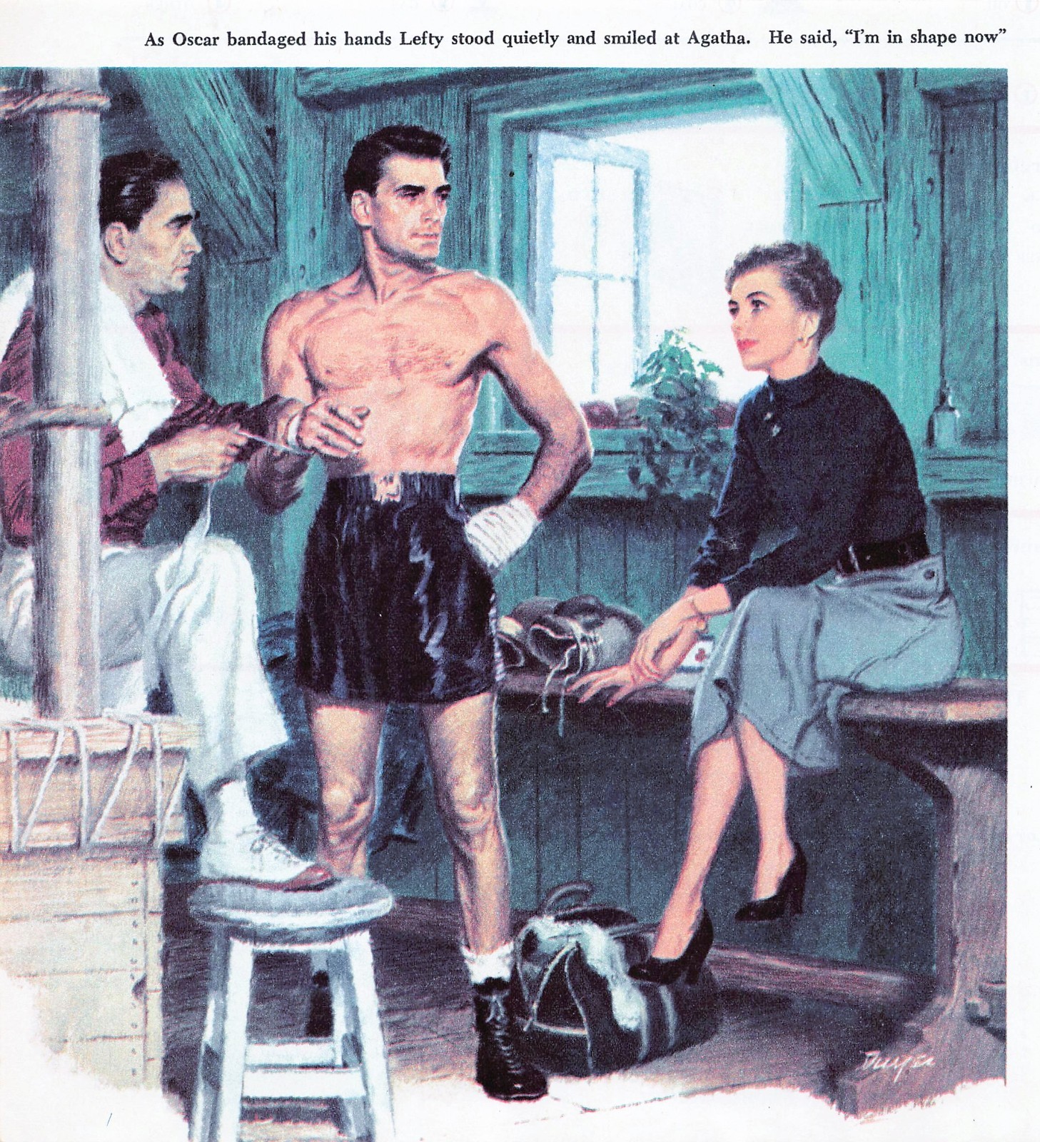 1949 Pierre Dupuy Art Collier’s Boxer Story Woman Trainer 7.25″ x 8″ Mag Image
