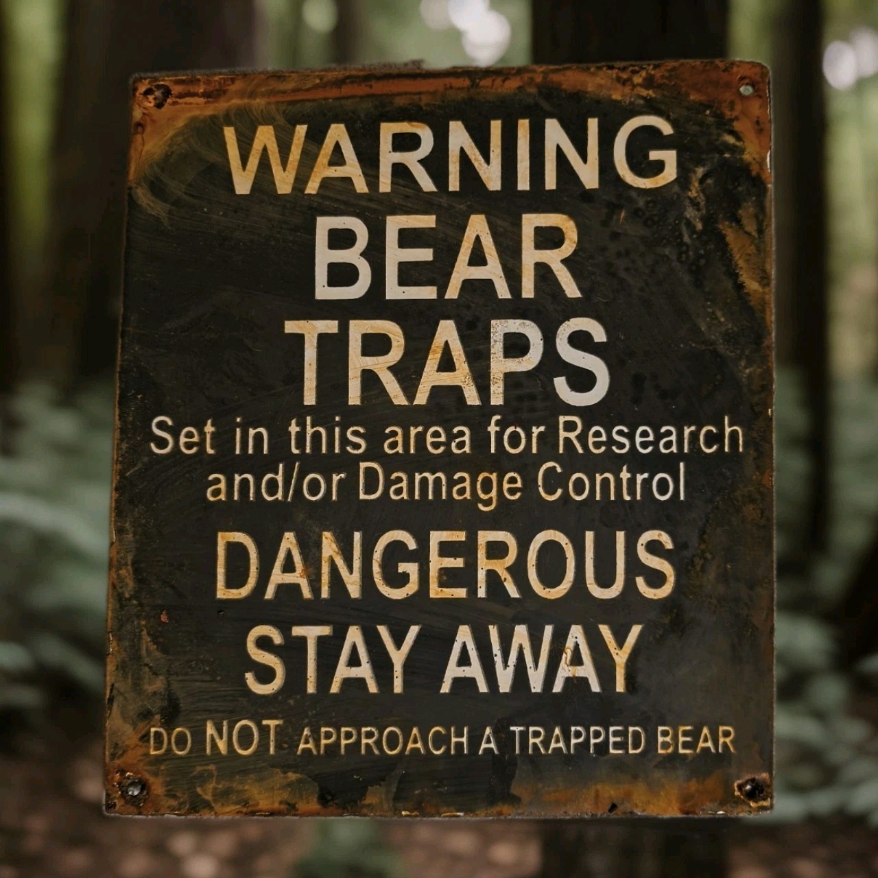 Vintage Porcelain Bear Trap Sign US Forestry Service Wildlife Gas Oil
