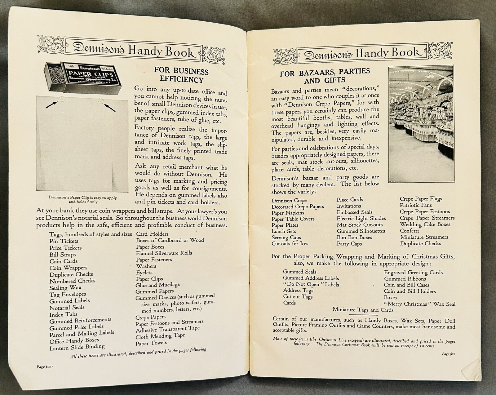 Dennisons Manufacturing Co Handy Book Catalog 1922 Framingham Massachusetts