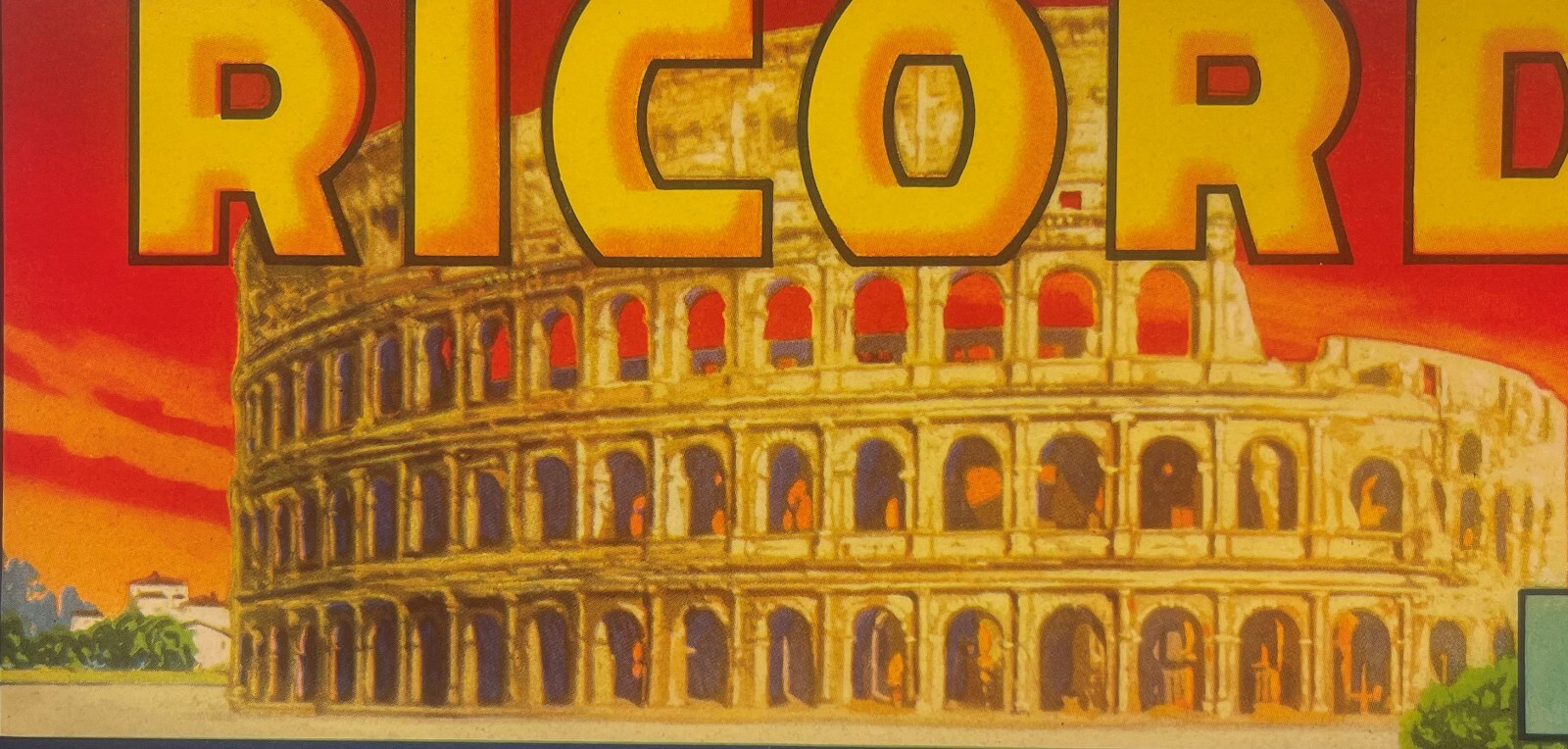 Antique Vintage Ricordo Crate Label, Stockton, CA 1950s Rome Colosseum