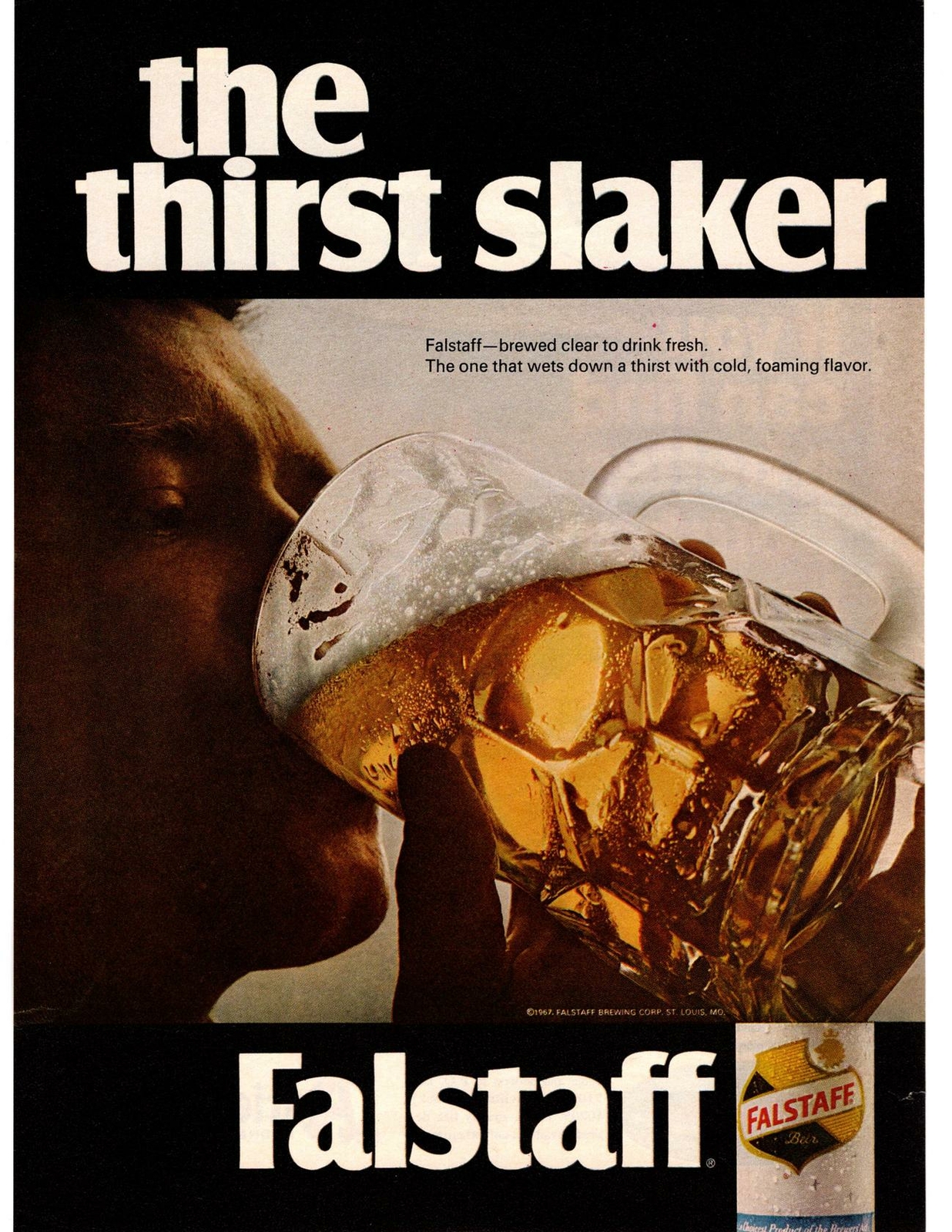 1967 Falstaff “The Thirst Slaker” Schooner Frosty Beer Mug St Louis Print Ad