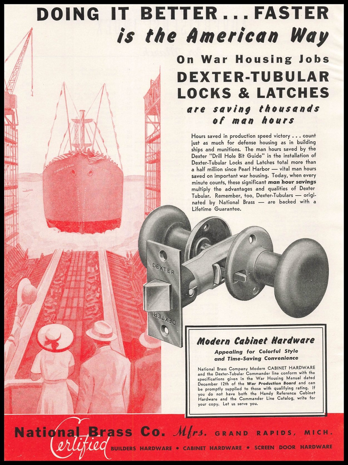 1943 National Brass Grand Rapids Michigan Dexter Tubular Locks Latches Print Ad