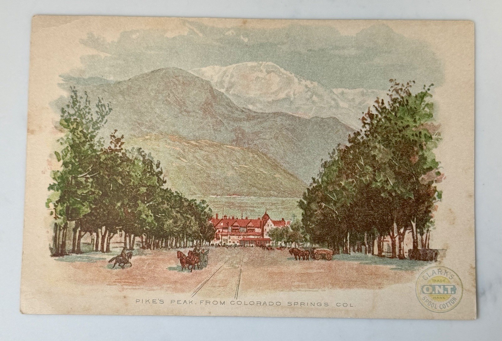 Clarks ONT Spool Cotton Trade Card – Pike’s Peak From Colorado Springs, CO