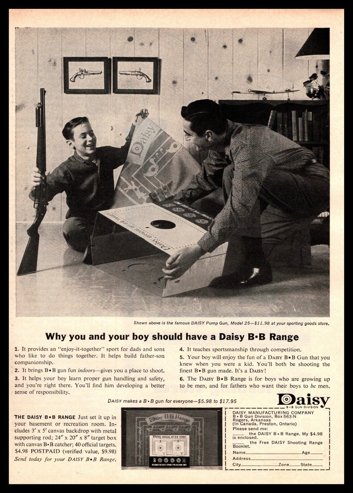 1963 Daisy Pump BB Gun Model 25 B.B. Range Target Canvas Backdrop Print Ad