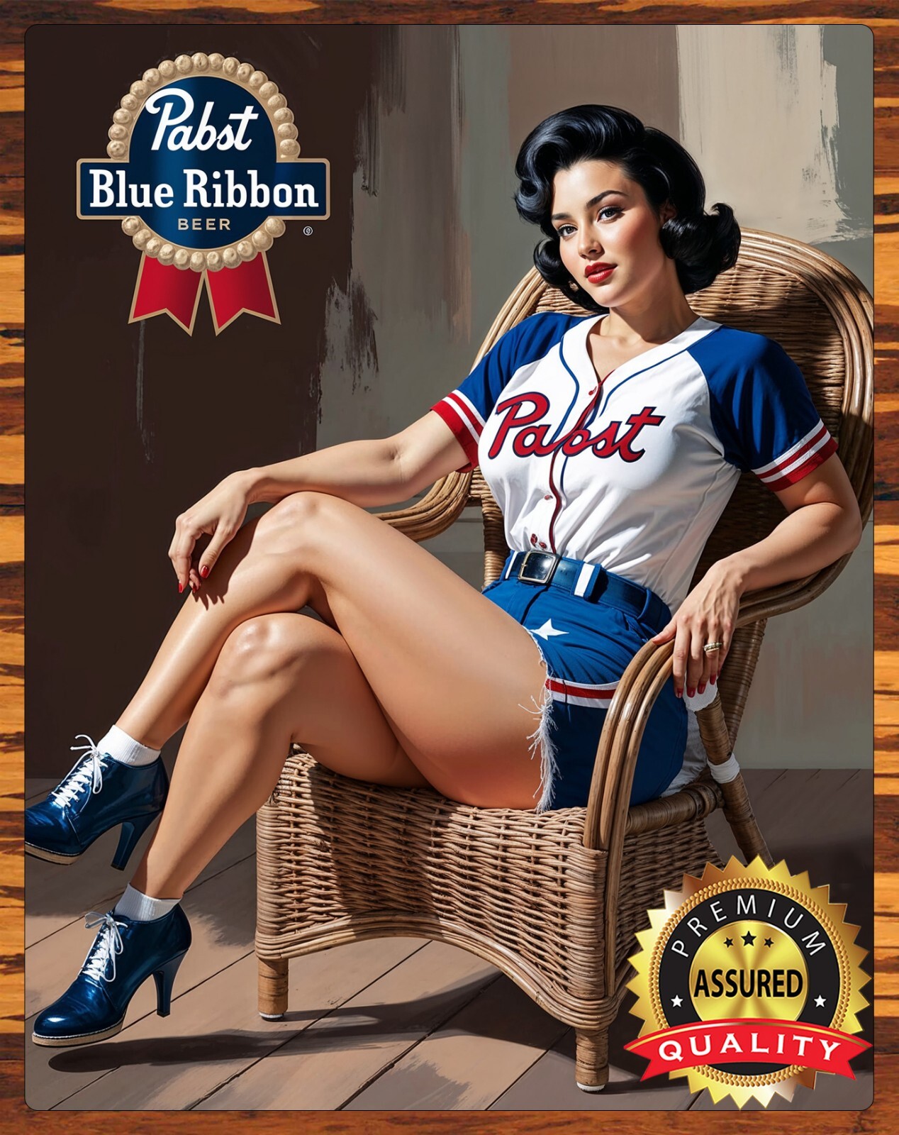 Pabst Blue Ribbon Beer – Beautiful Women – Baseball Jersey – Metal Sign 11 x 14