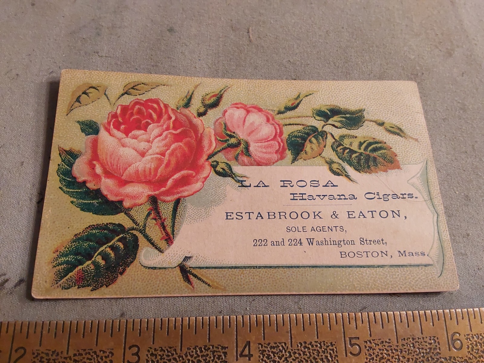 Victorian Trade Card La Rosa Havana Cigars Estabrook Eaton Boston Massachusetts
