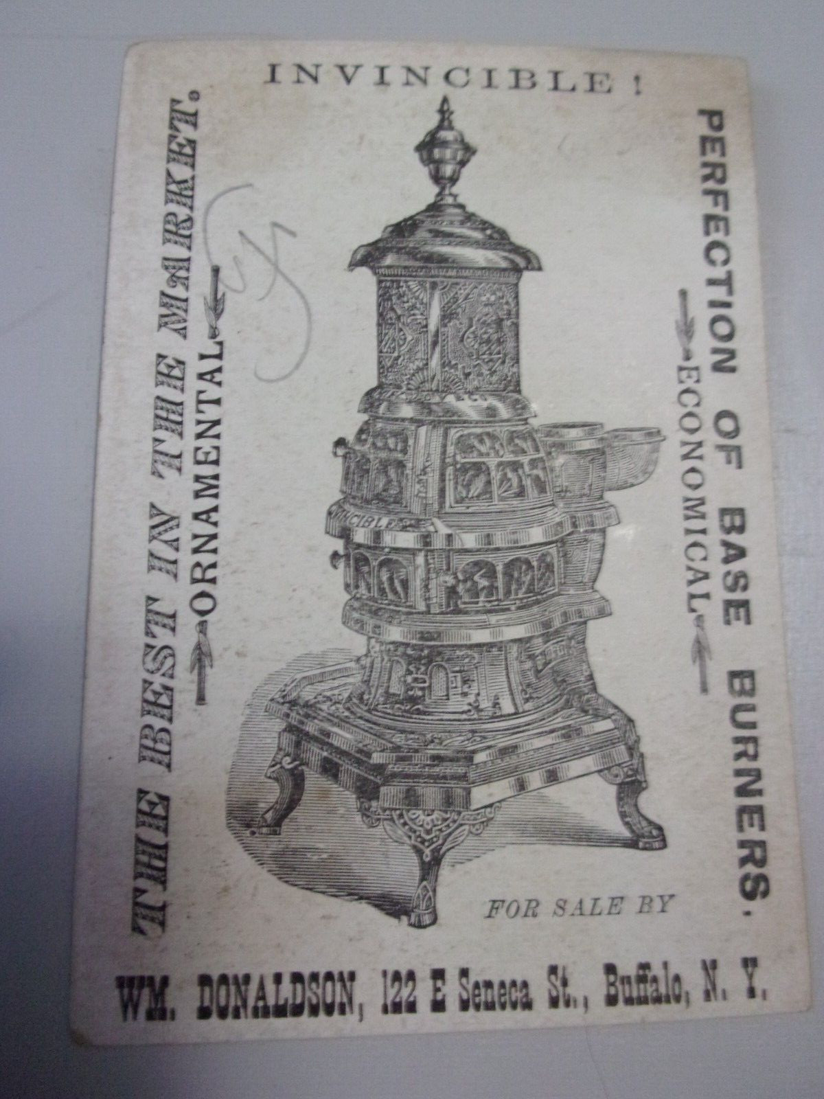 Antique Invincible Base Burning Heater Trade Card free shipping