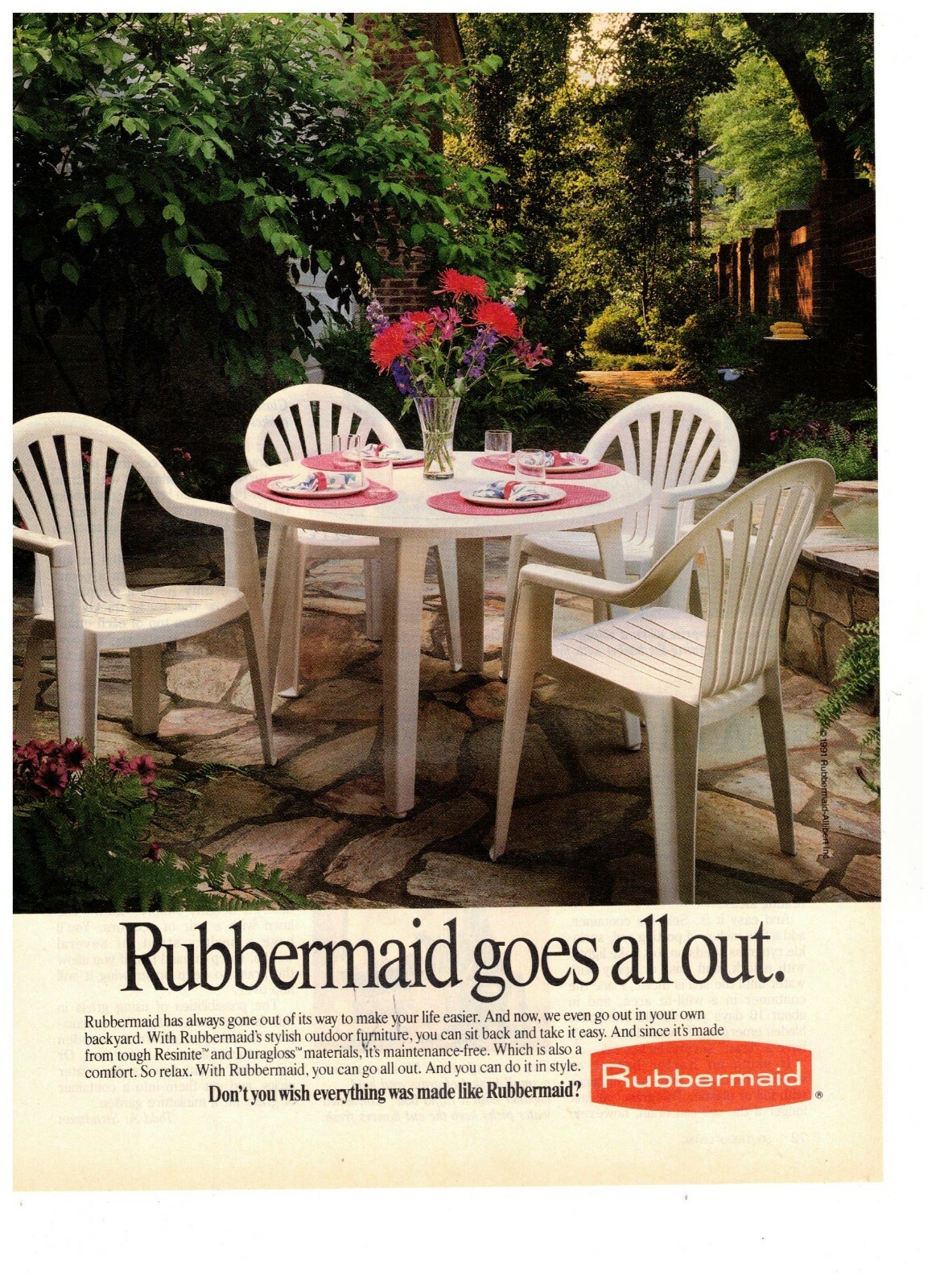 Rubbermaid Vintage 1993 Print Ad Goes All Out Lawn Furniture