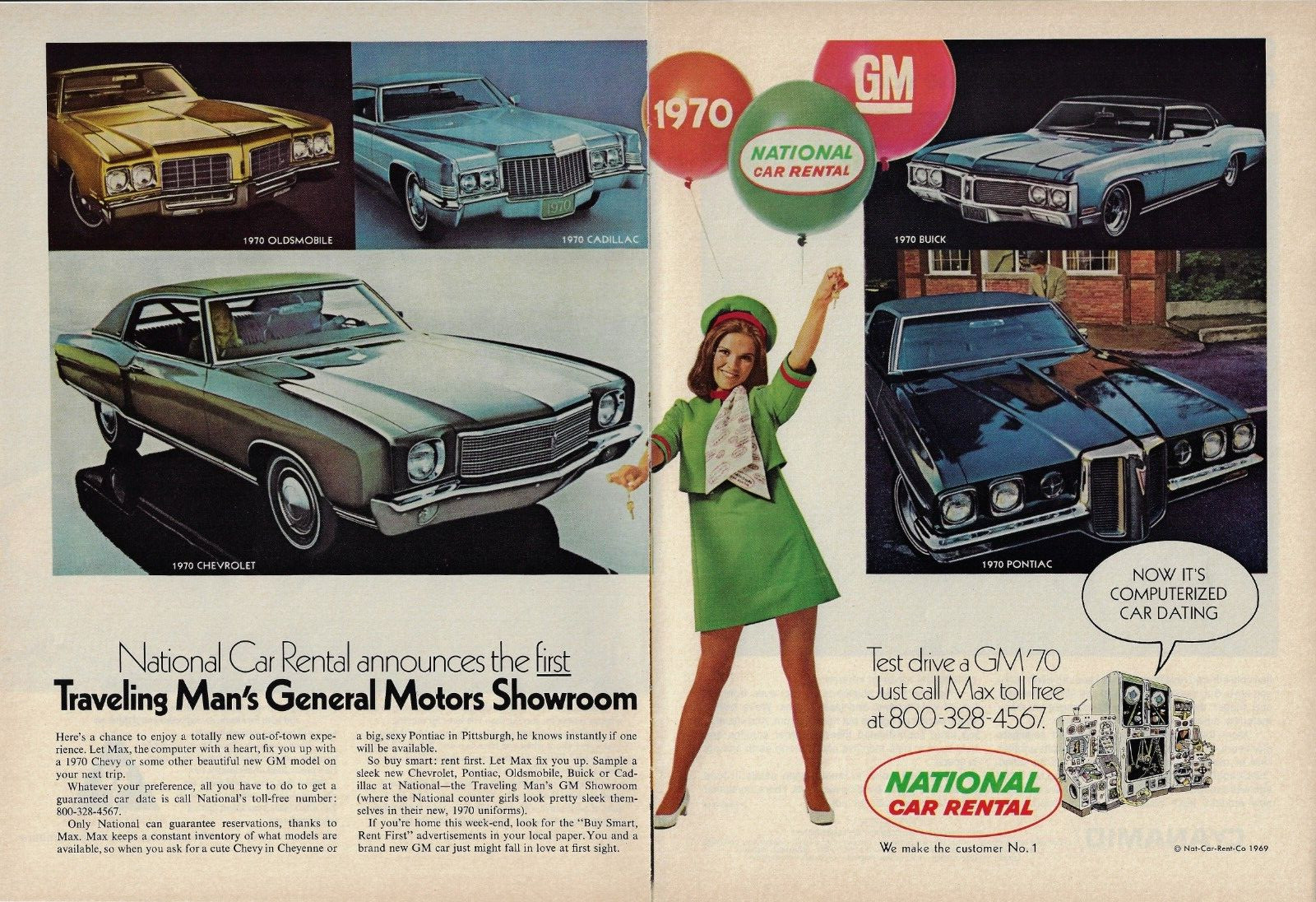 1969 National Car Rental 1970 Pontiac Buick Chevy Cadillac Olds VINTAGE PRINT AD