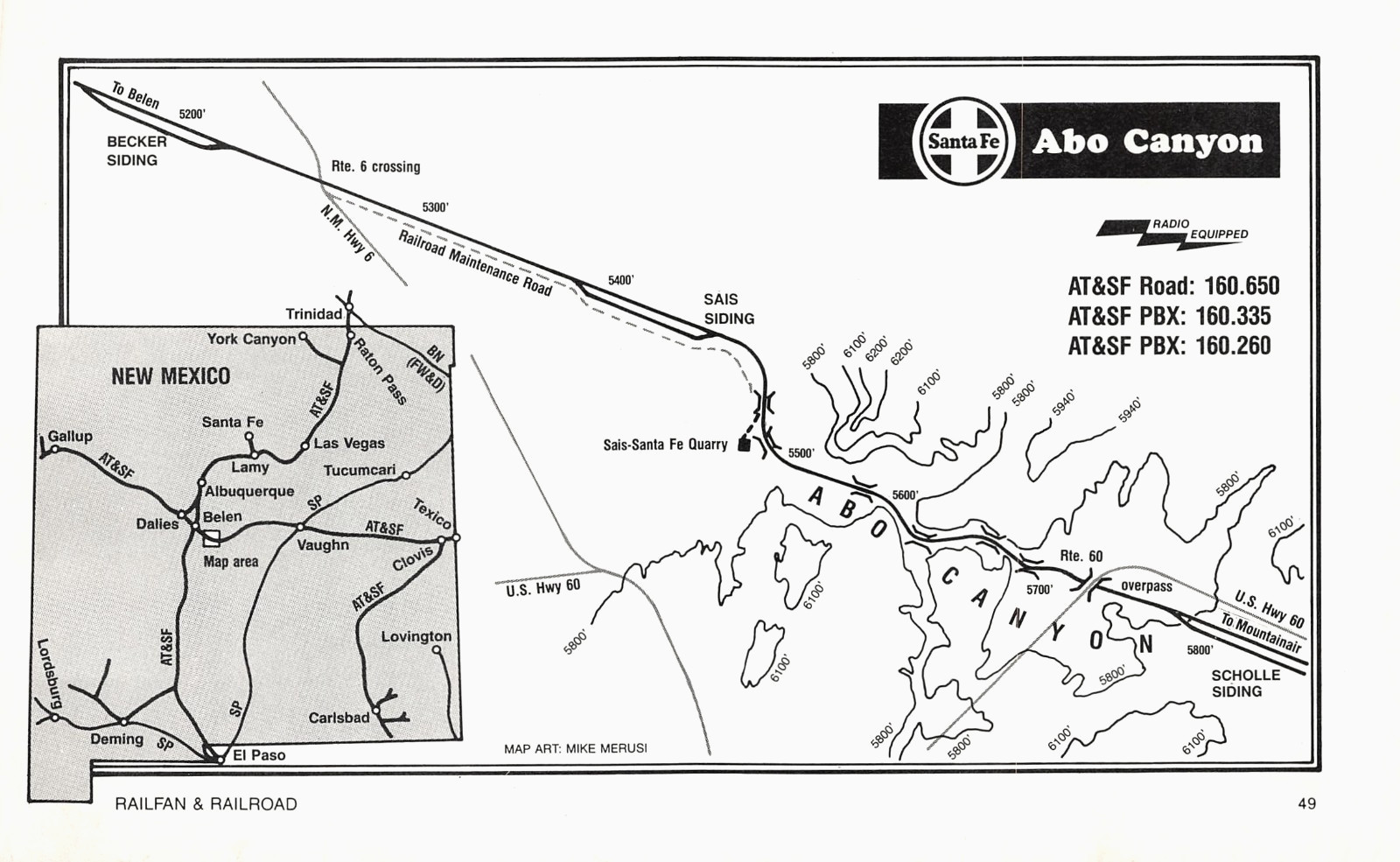 Santa Fe Abo Canyon NM Railroad Route Map AT&SF Line Diagram Vtg Magazine Image