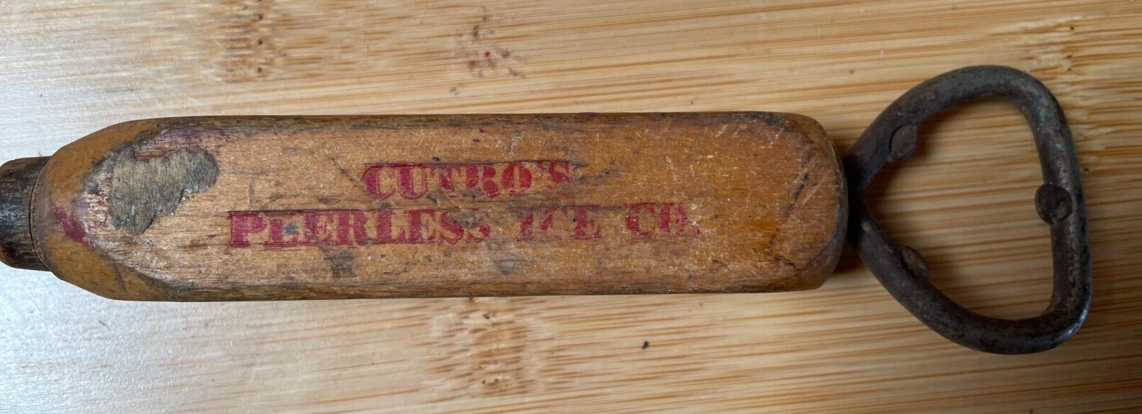 VINTAGE ICE PICK “CUTRO`S PEERLESS” Ice Co. Phone 401 w/Bottle Opener