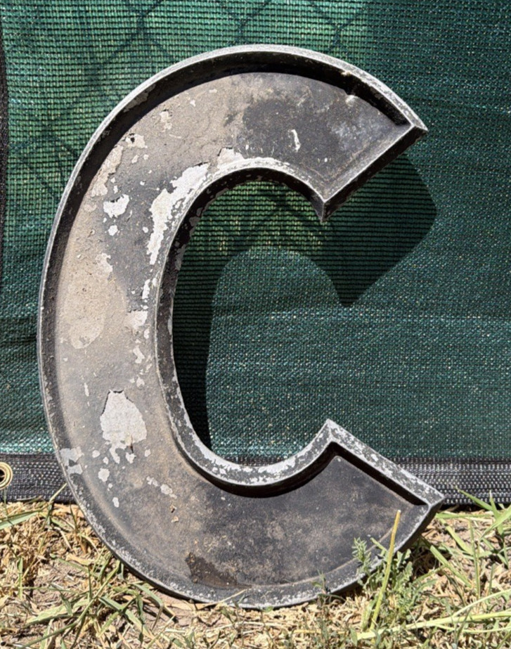 VTG Movie Theater Sign 16″ Letter Black Painted Metal C Adler