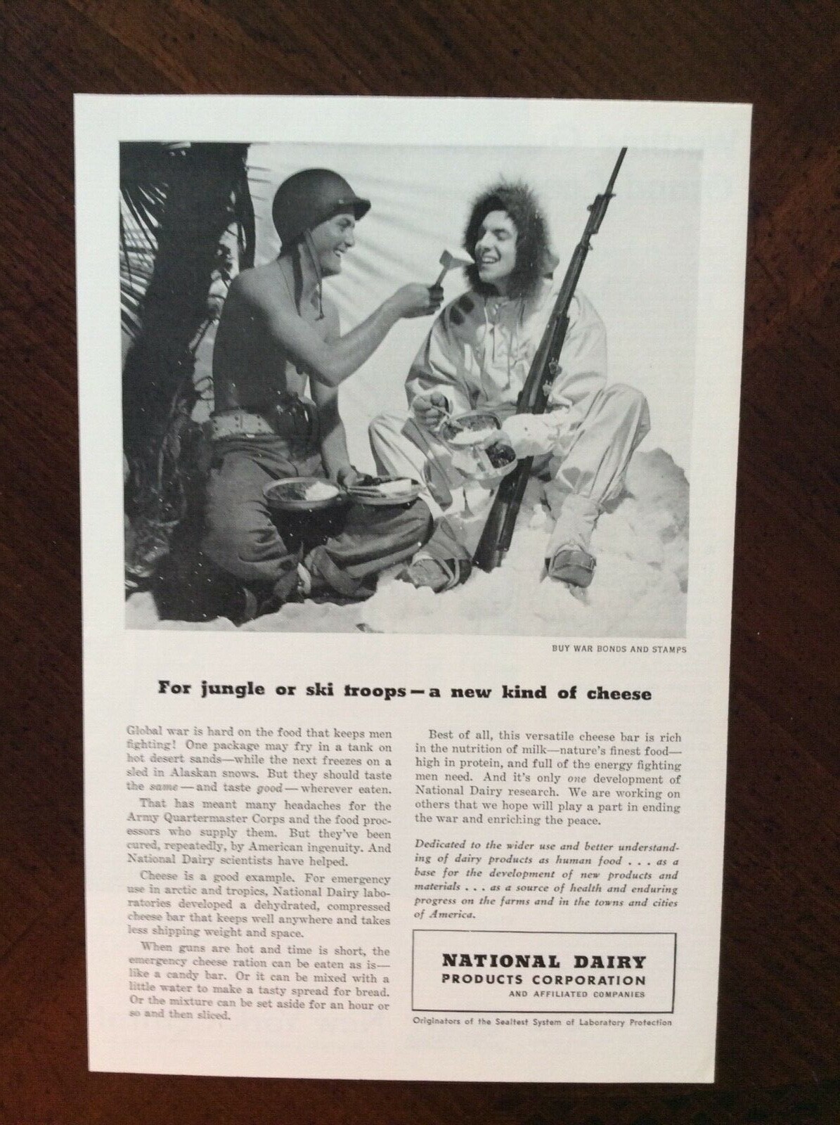 1943 vintage original ad National Dairy Jungle Troops Eat Cheese WWII