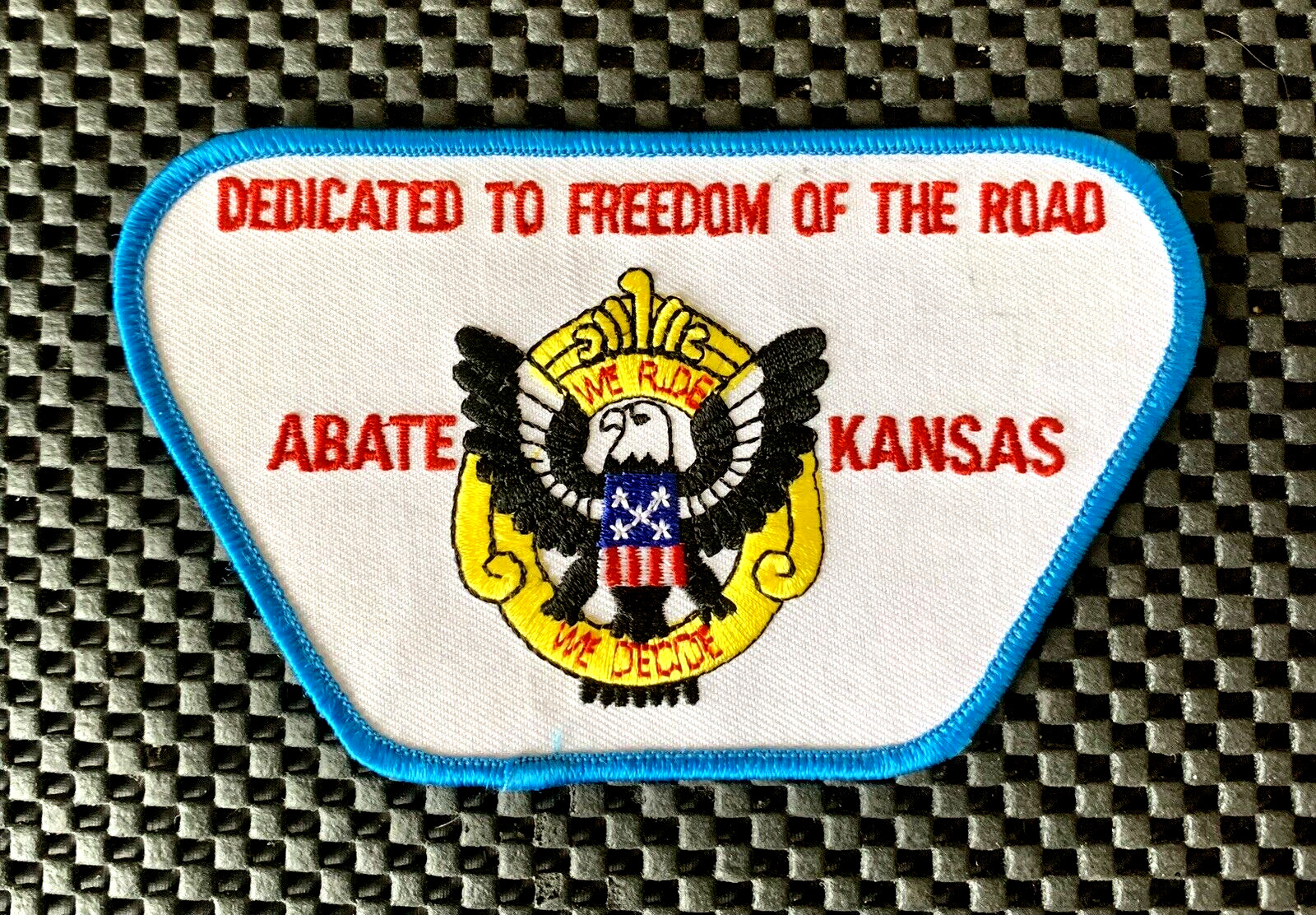 ABATE KANSAS MOTORCYCLE LOBBYIST EMBROIDERED SEW ON PATCH 5 1/4″ x 3 1/4″ NOS