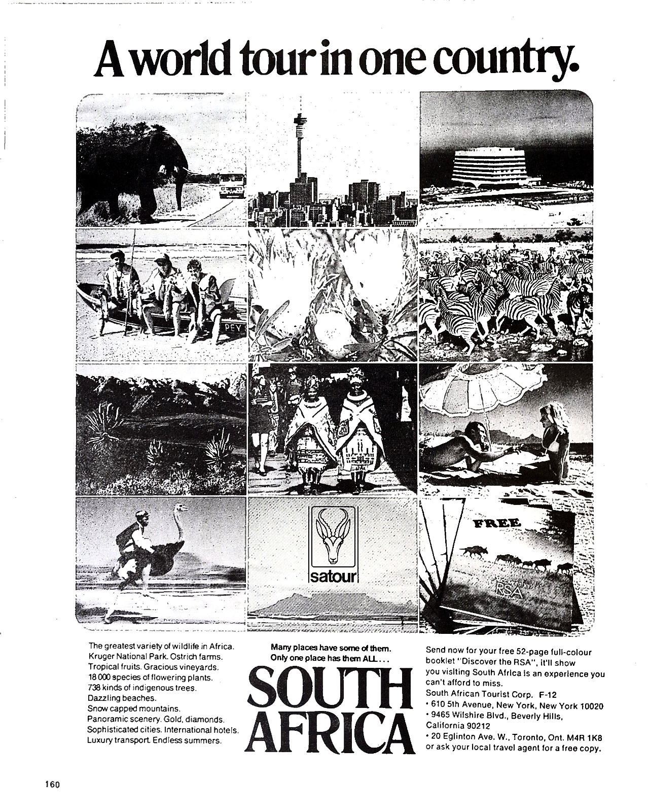 Vtg South Africa SATOUR Travel Print Ad A World Tour in One Country RSA Tourism