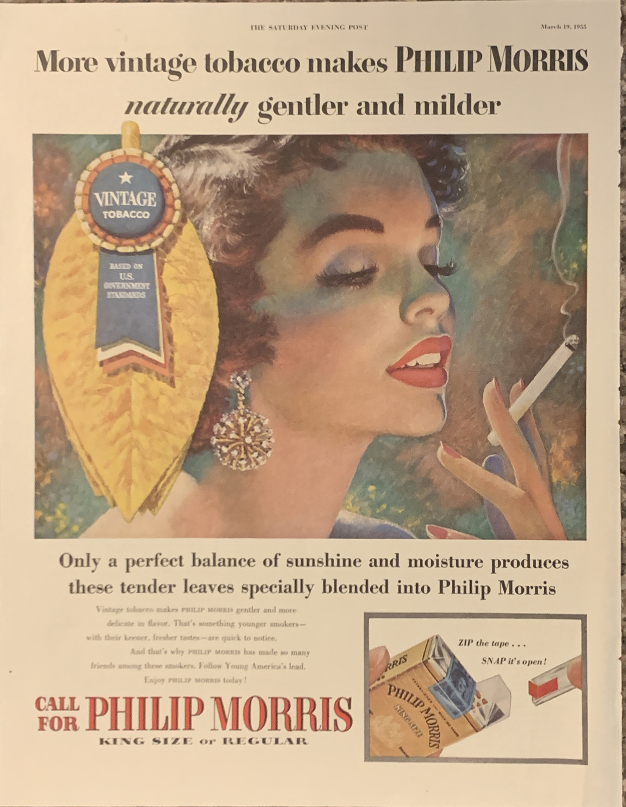 1955 Philip Morris Cigarettes PRINT AD Perfect Balance Sunshine Moisture VTG 50s