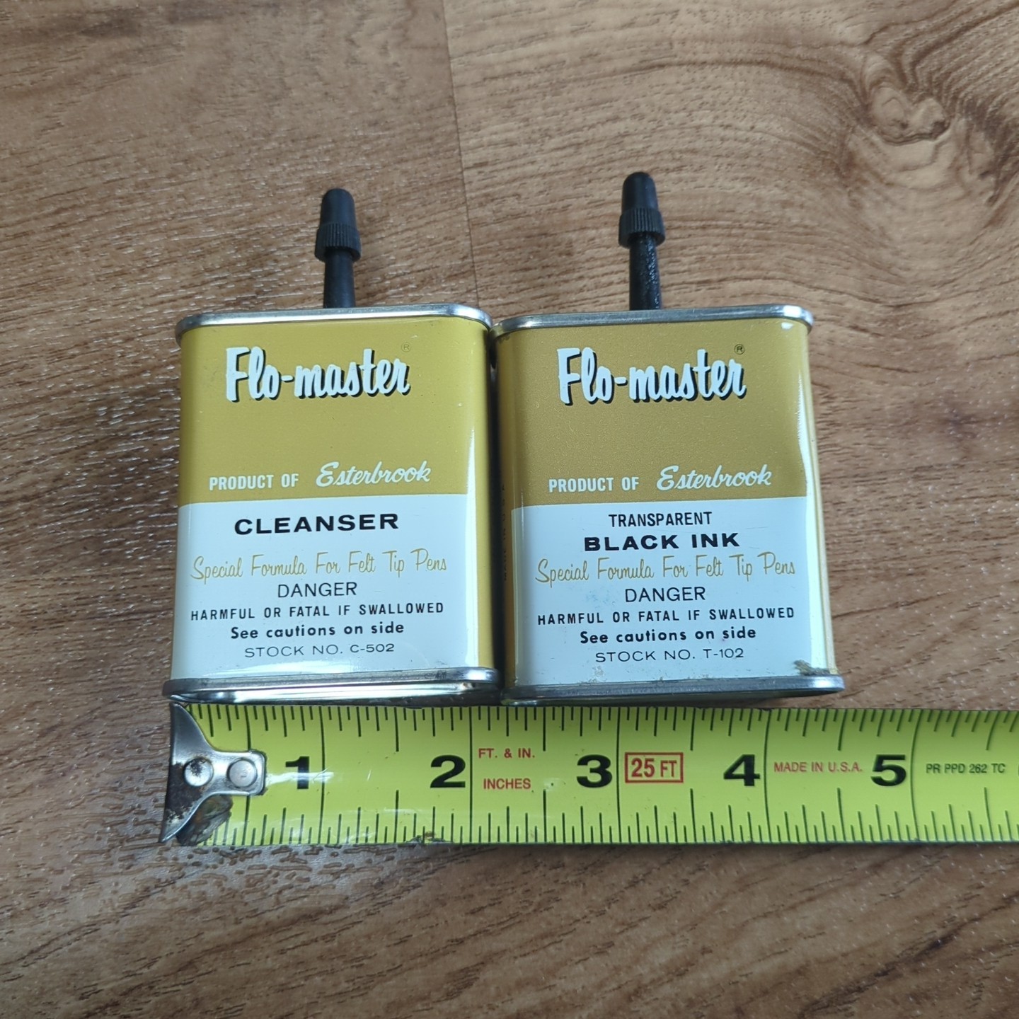 Vintage FLO-MASTER 4oz Tin Can Esterbrook Transparent Black Ink & Cleanser EMPTY