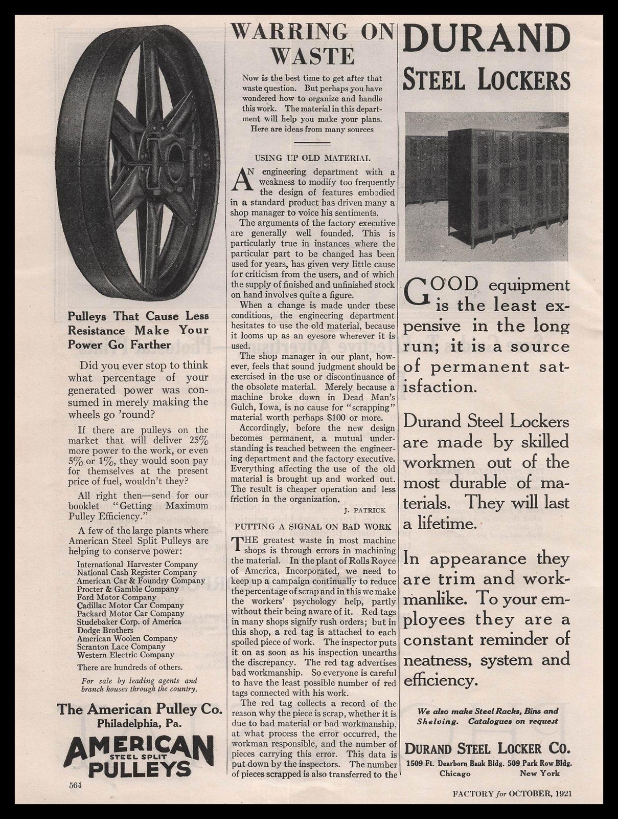 1921 American Steel Split Pulleys Philadelphia Pennsylvania Print Ad