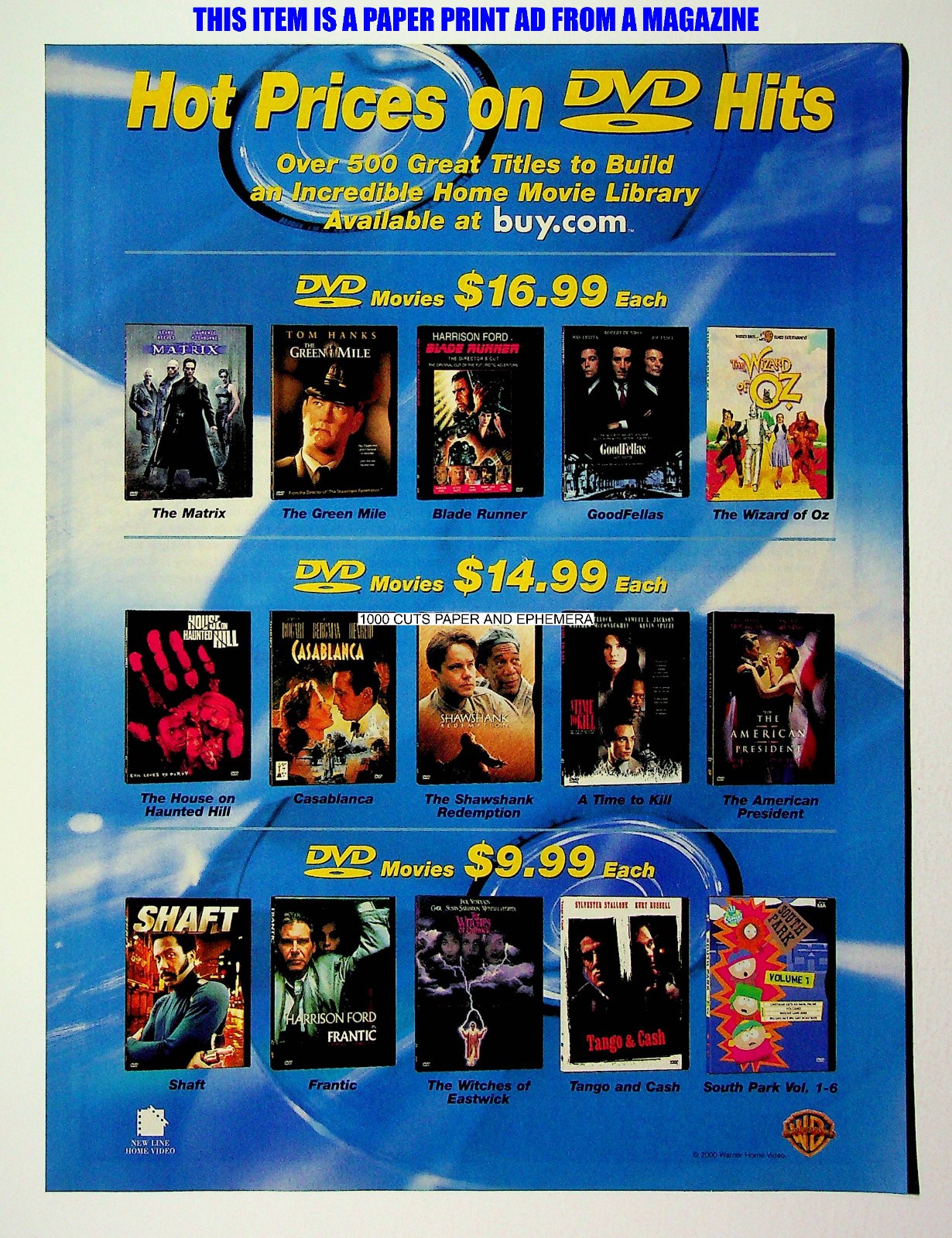 Warner Bros DVD’s 2000 Trade Print Magazine Ad Poster ADVERT