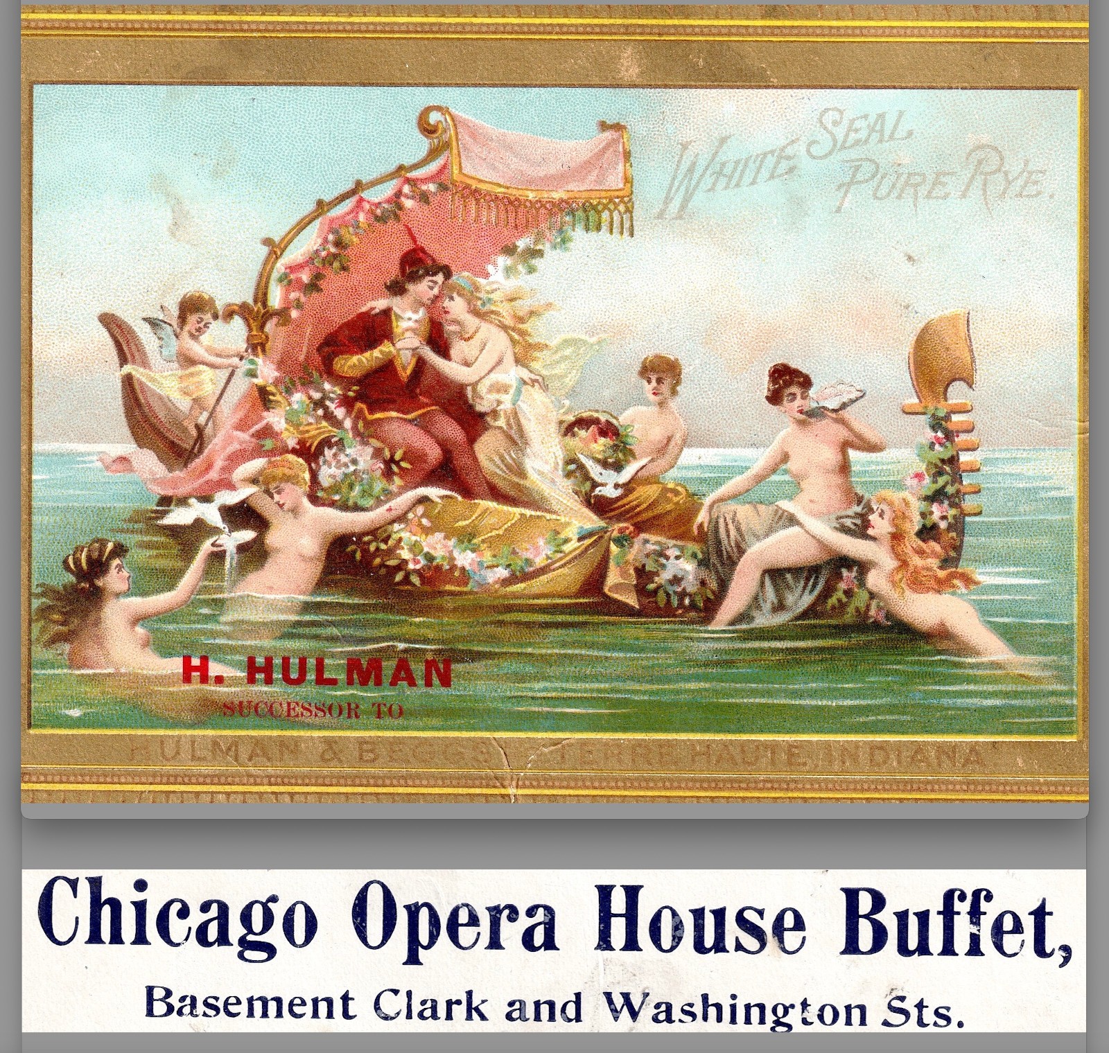 RARE- White Seal Pure Rye Whiskey Hulman Mermaid Chicago Opera House Buffet j.US