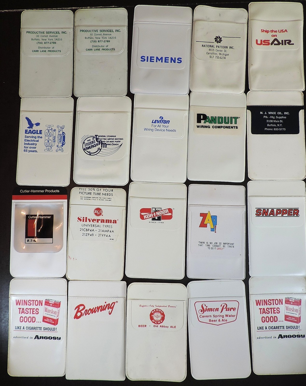 Lot 20 Vintage Advertising Industrial, Beer, Cigarette Plastic Pocket Protectors
