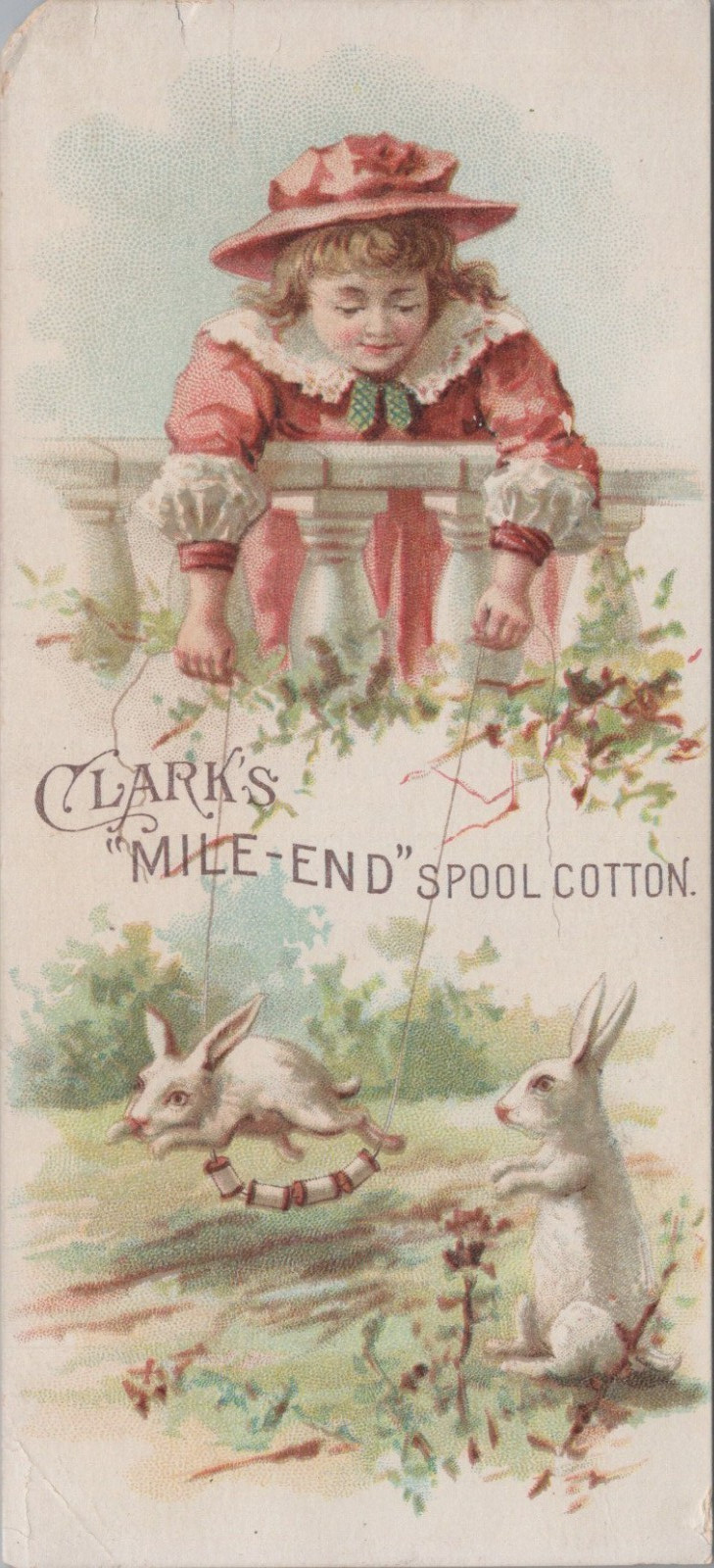 Clarks Spool Cotton Thread Girl Playing With Rabbits Bunnies Thomas Russell FQV1