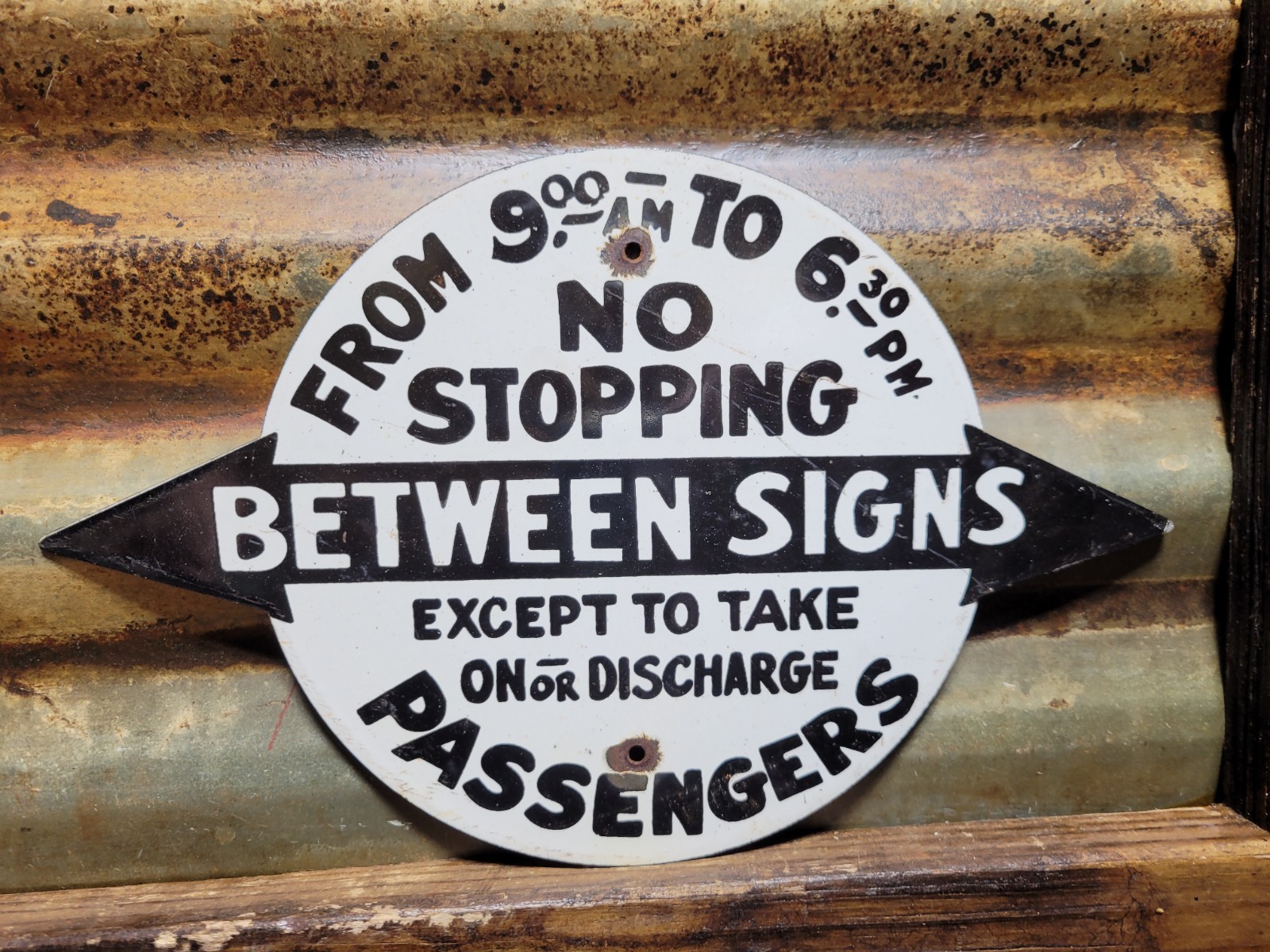 VINTAGE TRAFFIC PORCELAIN SIGN OLD NO STOPPING PARKING NYC TAXI CAB TRANSIT 12″