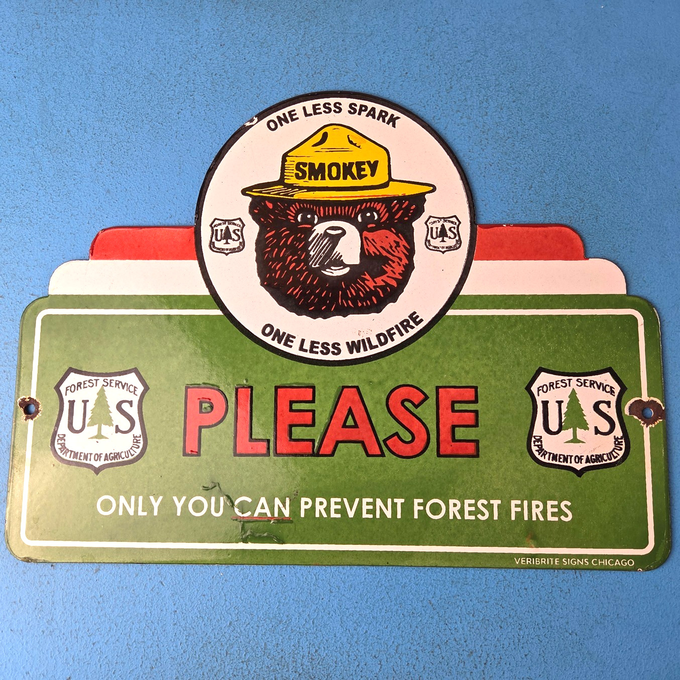 Vintage Forest Service Sign – Smokey Bear Please Prevent Gas Porcelain Sign