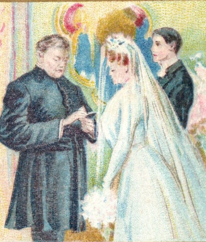 1890s Cigarette Card Wedding Marriage Ceremony Bride Groom F176