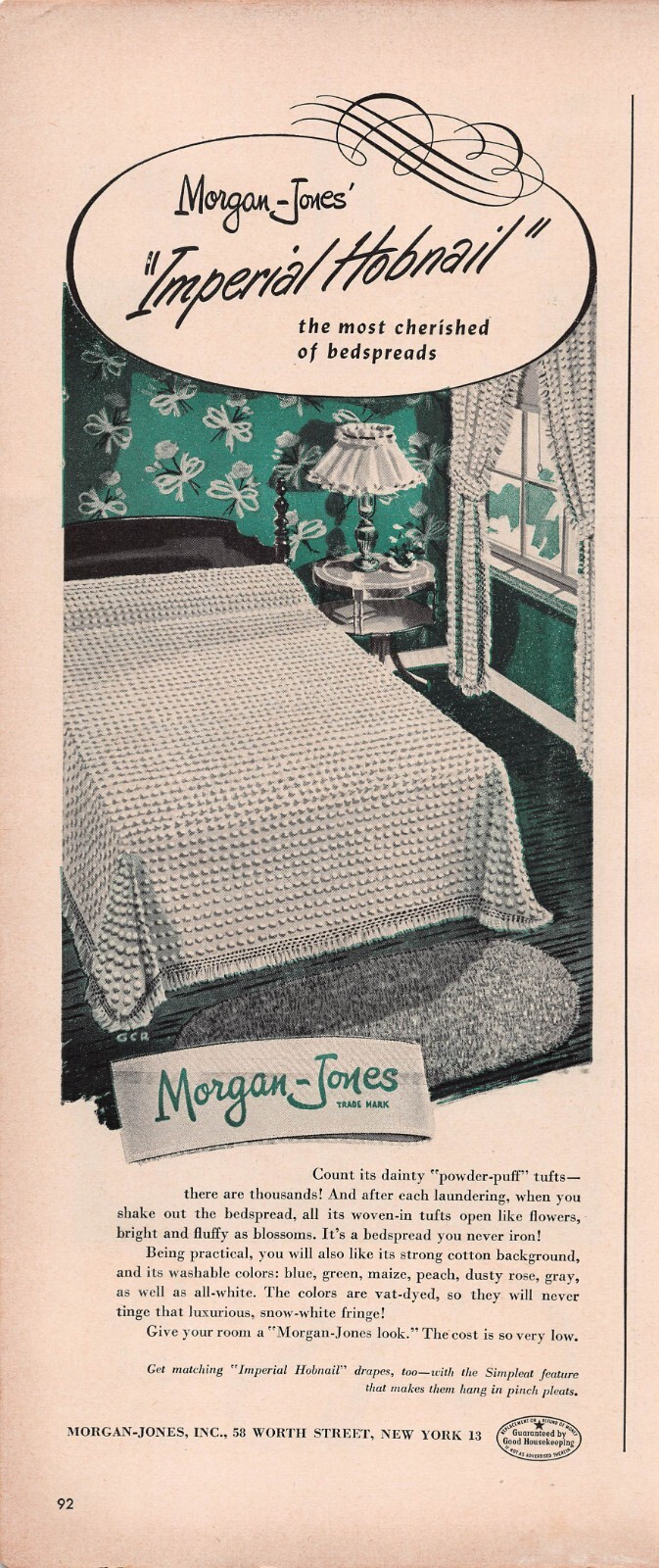 Morgan Jones Imperial Hobnail Bedspread 1940s Bedroom Decor Sheets Vtg Print Ad