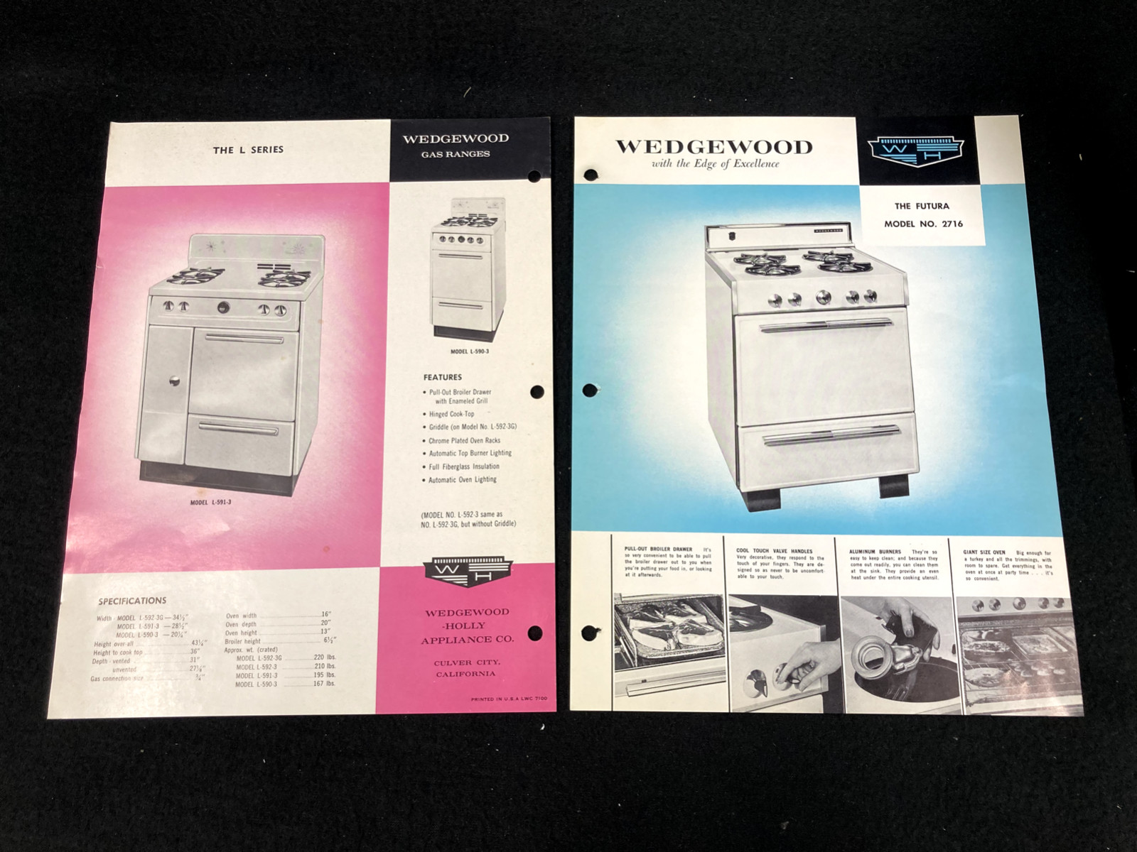 1963 WEDGEWOOD GAS STOVES SELL SHEETS, LOT OF 2