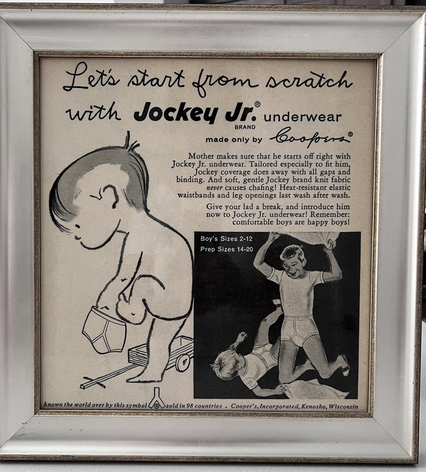 1950s Print Advertisement Jockey Jr. Underpants By Cooper Inc. Silver Wood Frame