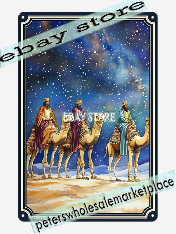 Angel in Stars Metal Tin Sign Vintage Nativity Scene