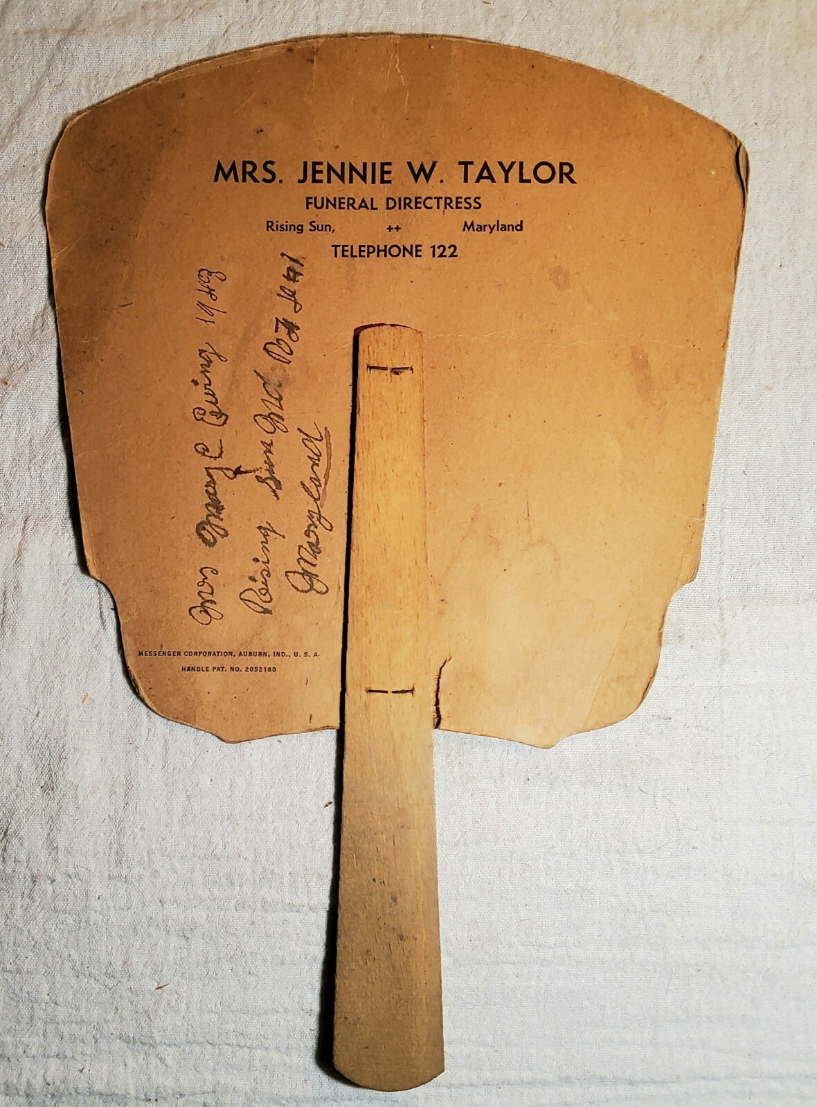 2 ANTIQUE RISING SUN, MARYLAND ADVERTISING FANS RISING SUN HOTEL & JENNIE TAYLOR