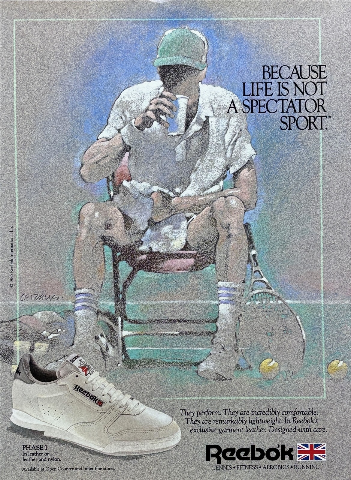 1986 REEBOK Tennis Shoes In Leather Sports Great ART PRINT AD