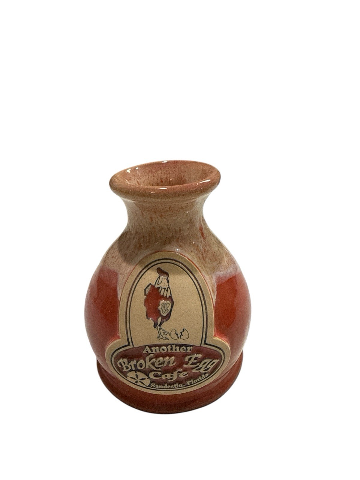 DENEEN USA Pottery ANOTHER BROKEN EGG CAFE Red Creamer Syrup Vase 2009 Florida