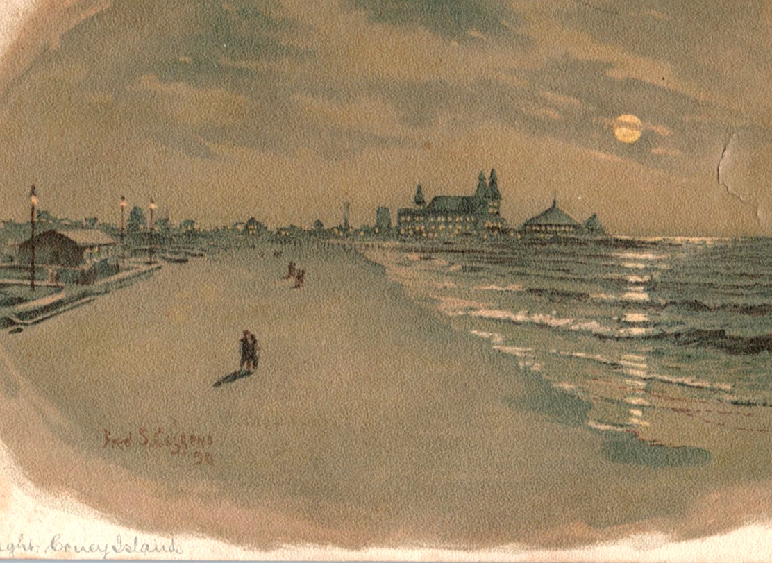 1880s Clark’s ONT Thread Coney Island At Night Full Moon 3C